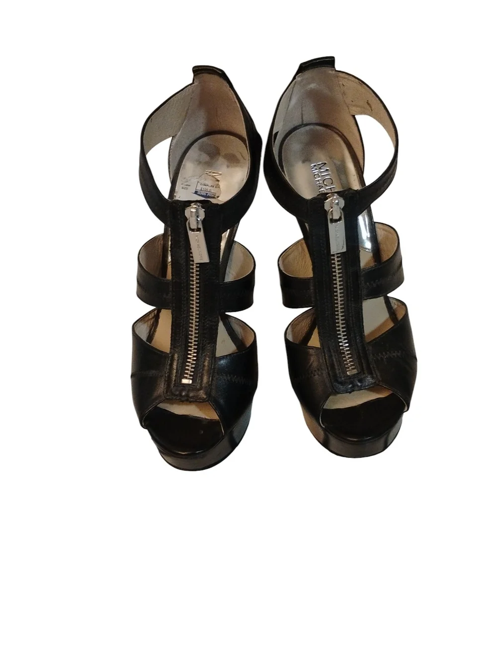 Michael Kors Black Leather T-Strap Platform Sandals SZ 7